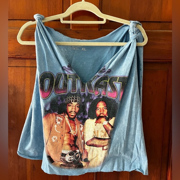 Outkast Graphic Tank Top XL Cropped Bleach Wash Tee Y2K Festival Boho Streetwear - Picture 7 of 8